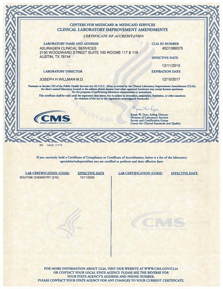 CLIALicense_2015 Asuragen Asuragen