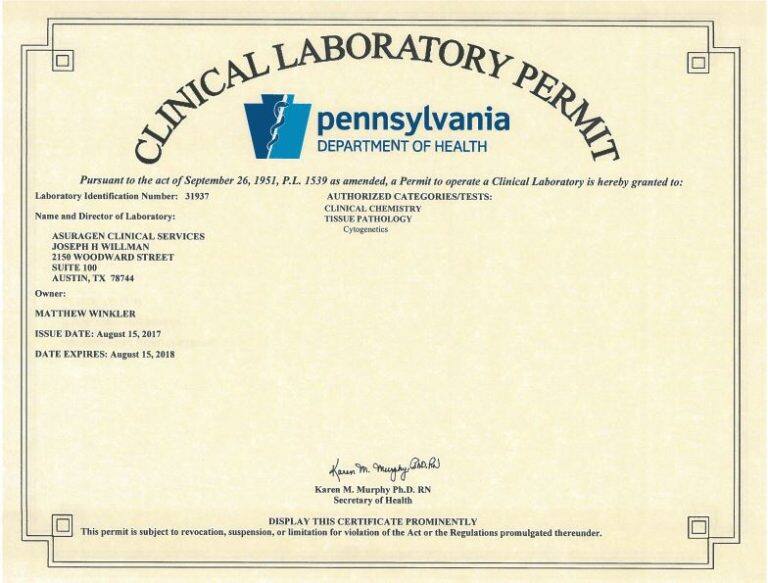Pennsylvania License image Asuragen Asuragen